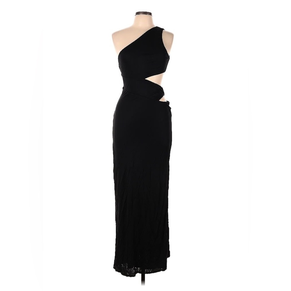 STAUD one shoulder cocktail dress, black, size large